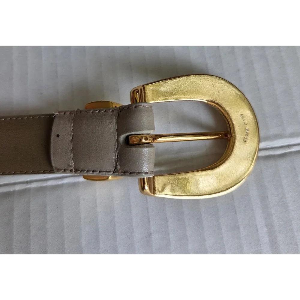 Liz Claiborne Beige Semi Aniline Leather Belt Gold Buckle Timeless 2447 ‎ 18-20